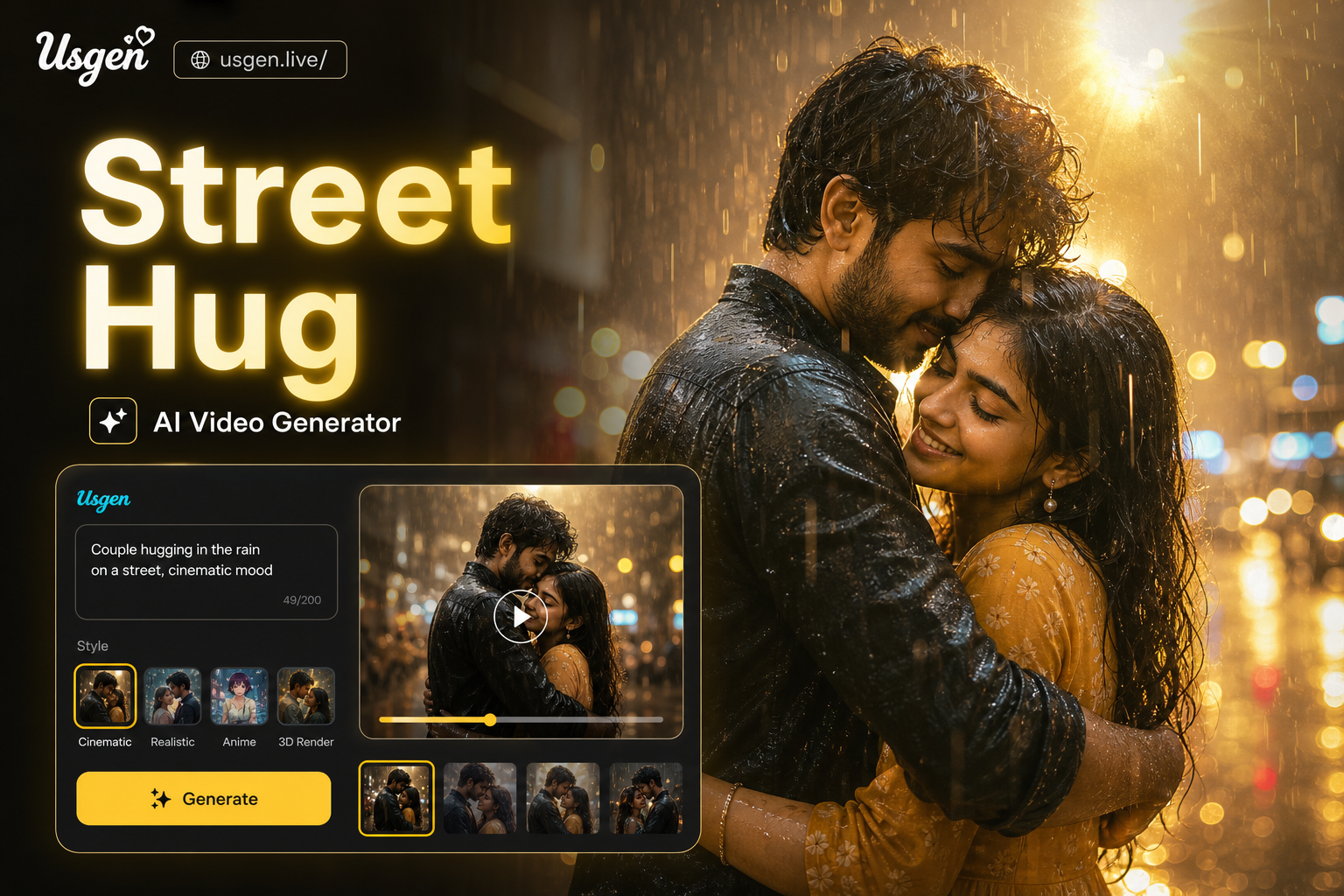 Street Rain Hug Video Generator