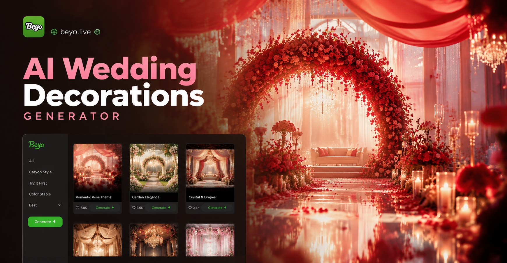 AI generated elegant wedding reception decoration