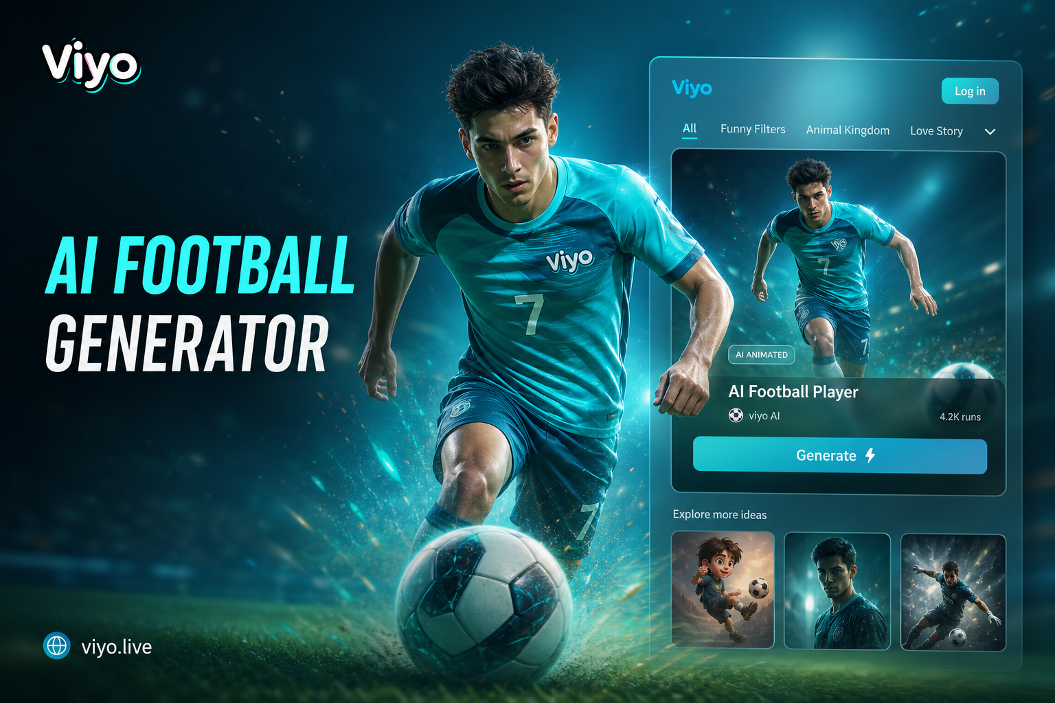 AIアニメーションサッカー選手ジェネレーター：サッカーAI画像を作成 | Viyo