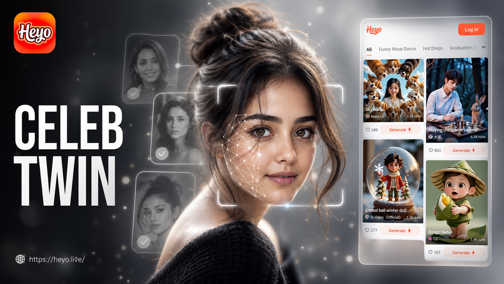 Heyo AI Buscador de Parecido con Celebridades | Sube Foto y Coincide con Celebridades