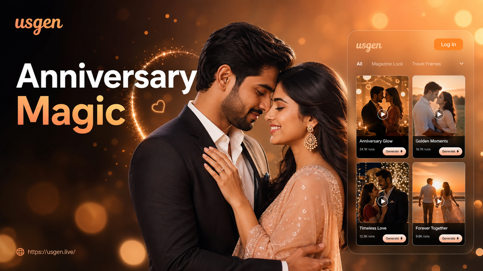 Anniversary couple video template example showing a romantic AI generated montage