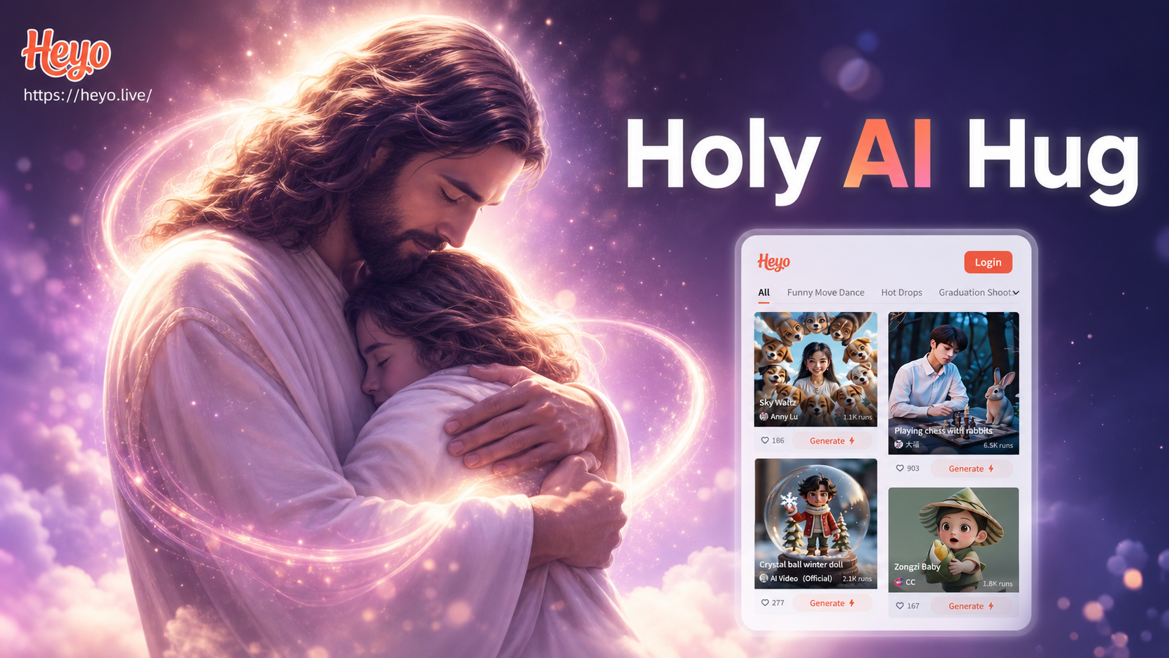 AI Jesus hugging a person in a video