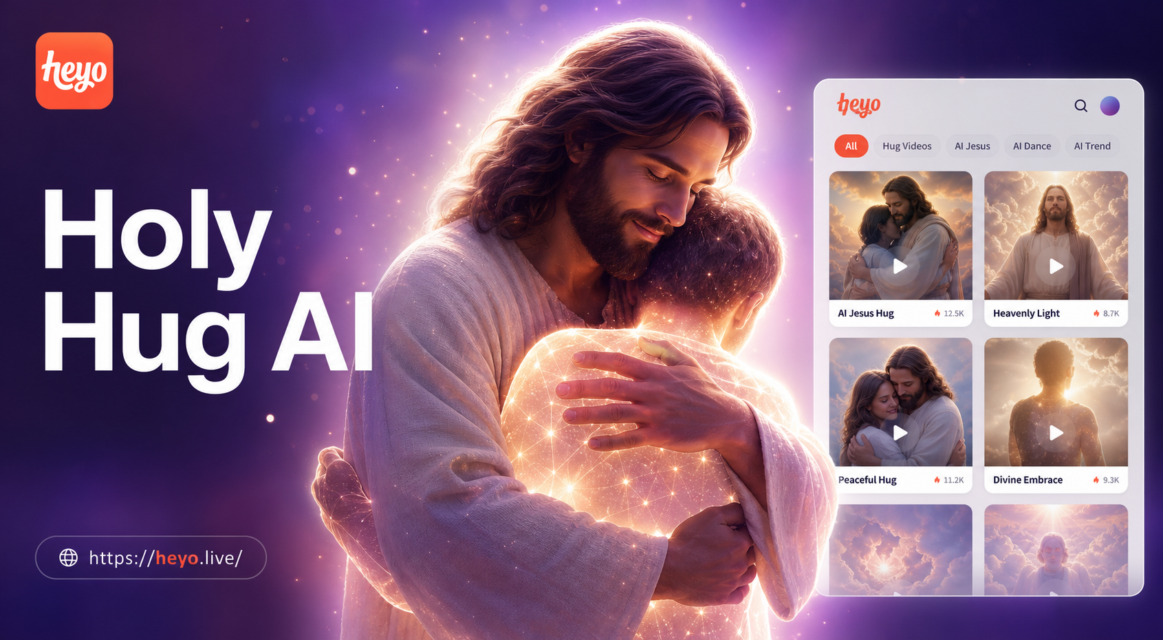Heyo KI-Jesus-Umarmungs-Video-Generator - Tröstende und herzerwärmende Videos