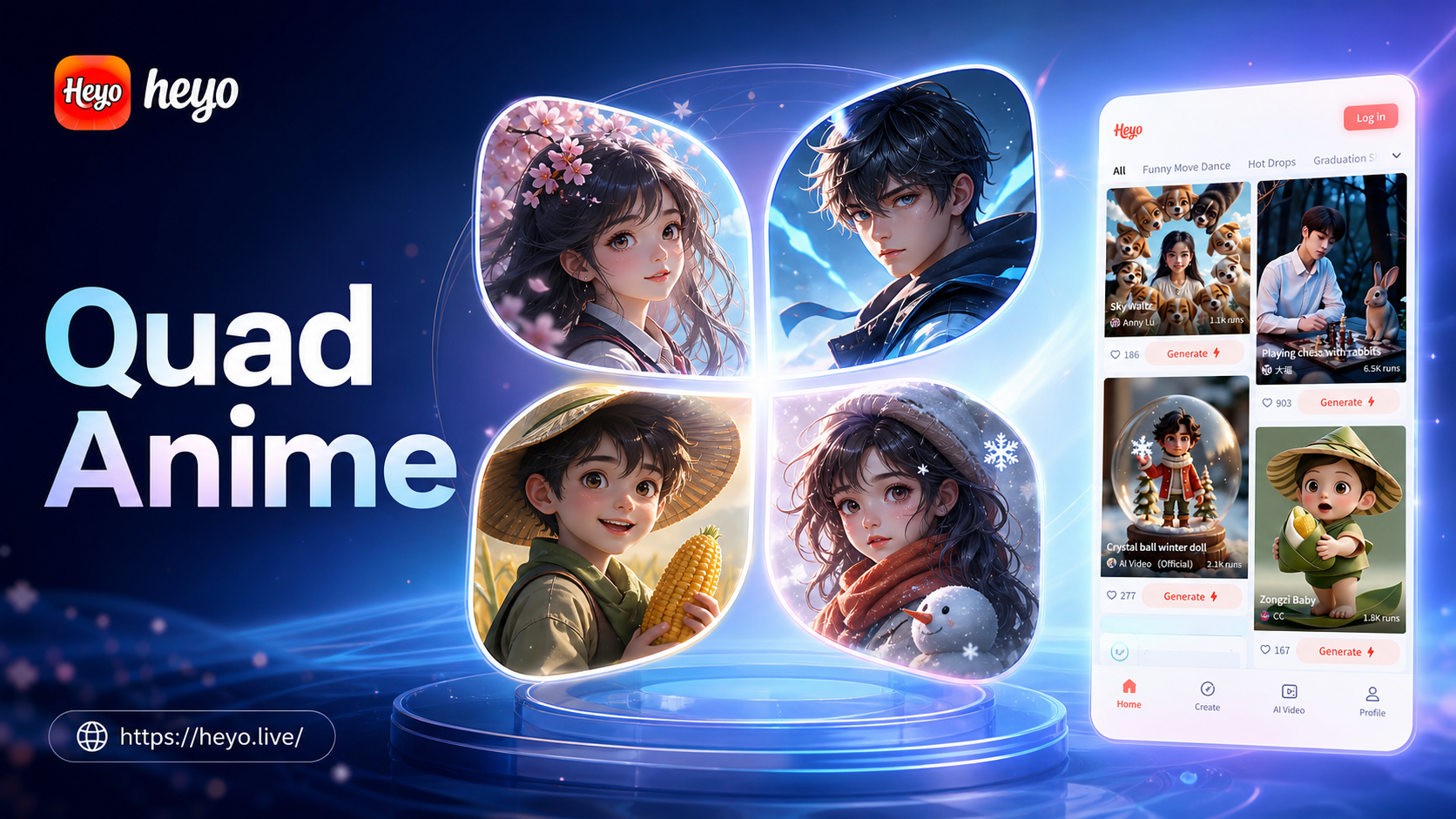 Heyo AI Quad Anime Sticker Video Effect: Create Anime Sticker Videos