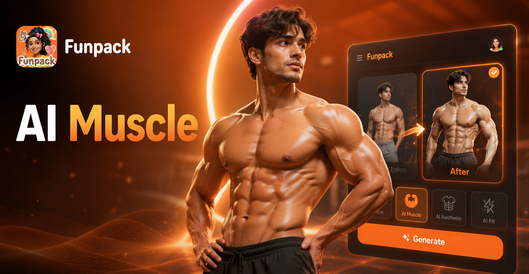 AI筋肉ジェネレーター - Funpackで理想の体格を構築