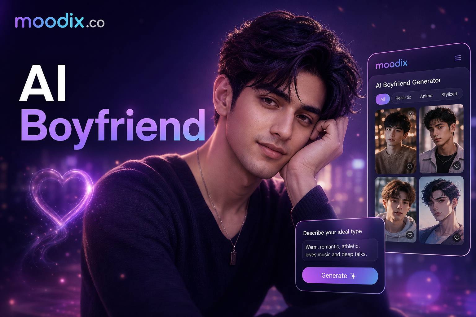 Generador de Novio con IA - Genera tu novio perfecto con IA con Moodix