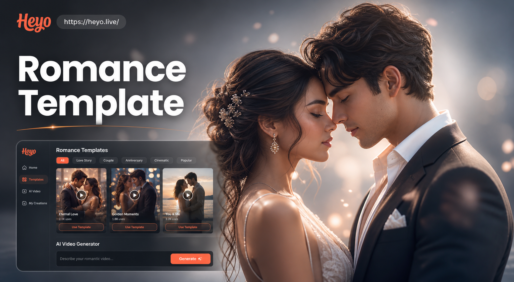 AI generated romantic couple video template showcase