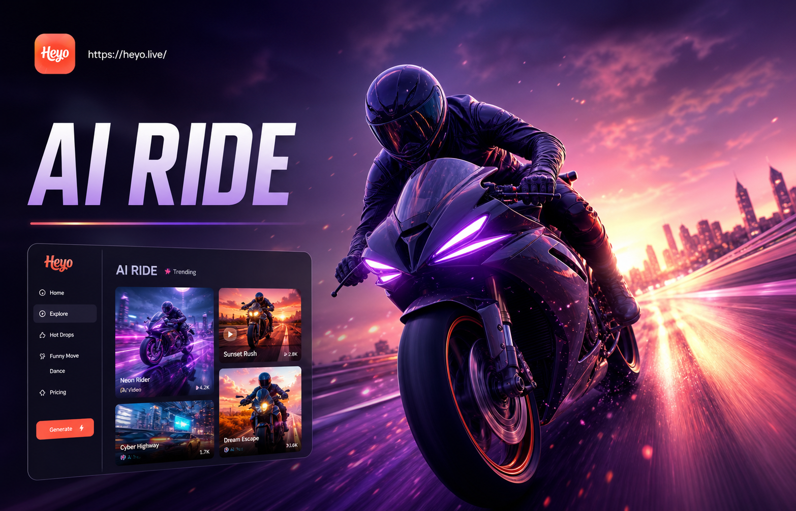 AI generated motorcycle rider on a scenic road