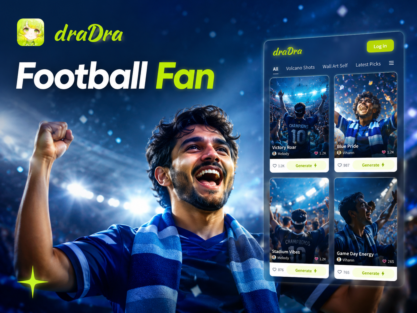 Cinematisches Fußball-Fanfoto mit dramatischer Beleuchtung
