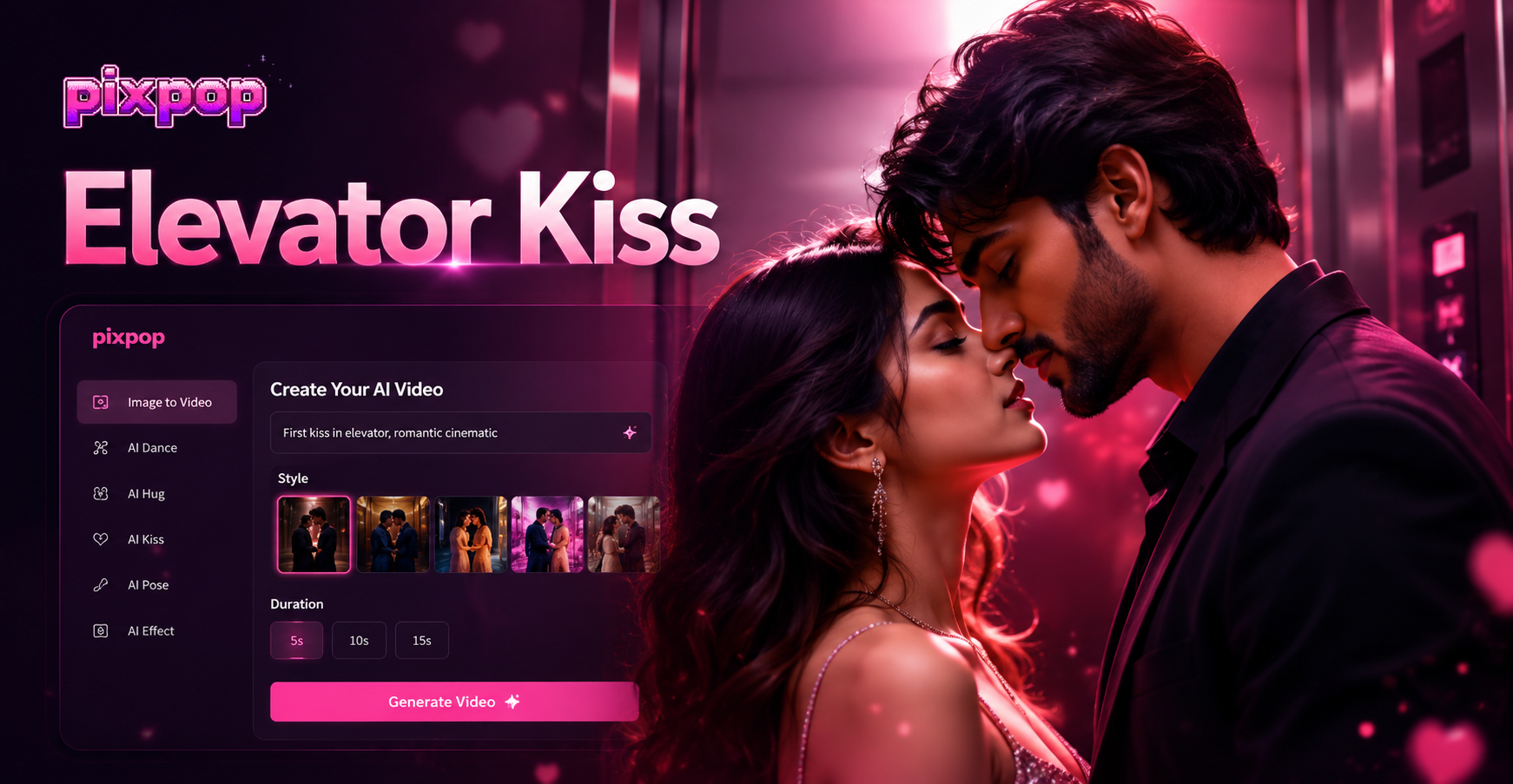 AI generated elevator first kiss video example