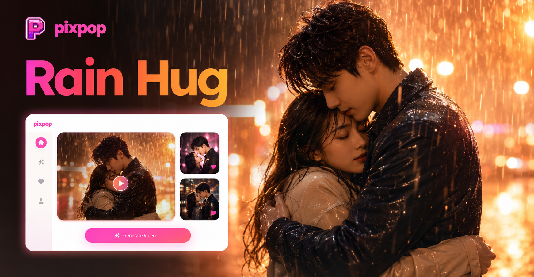 Crea Soñadores Videos de Abrazo K-Drama Bajo la Lluvia