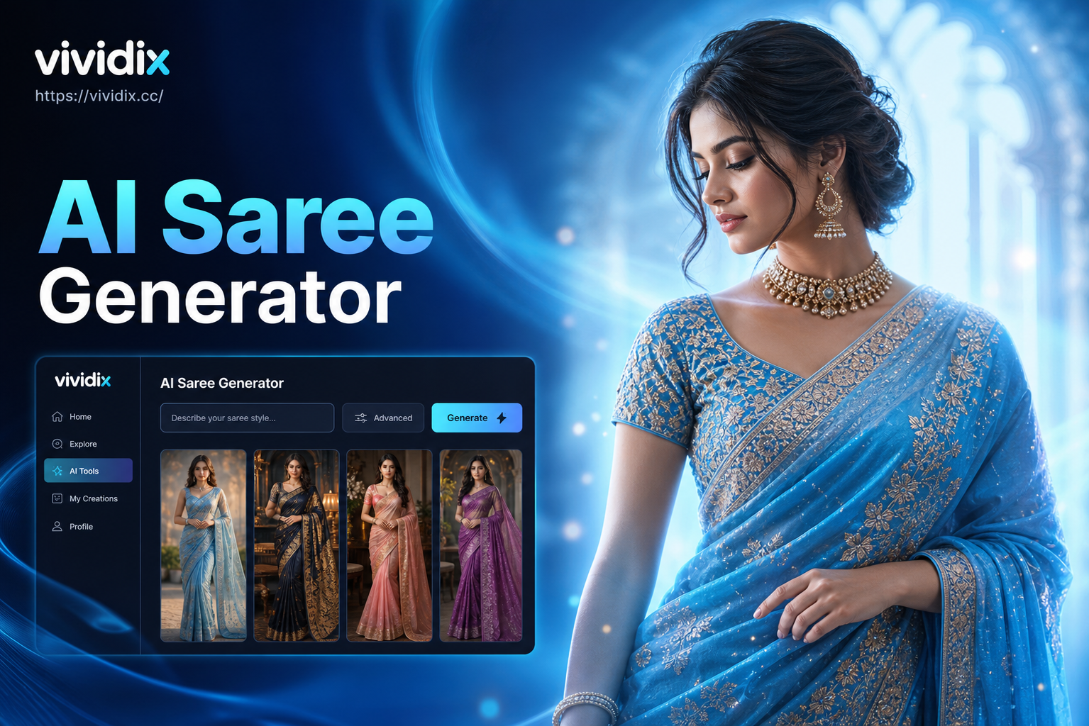 AI Saree Generator woman wearing virtual red saree