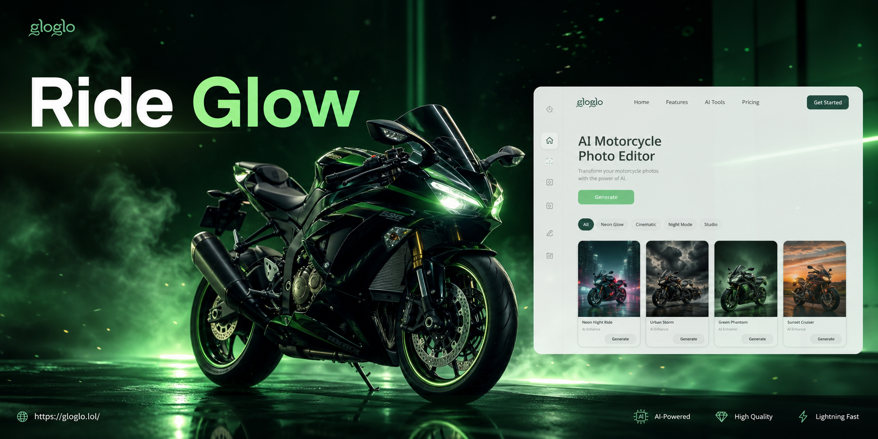 Editor de fotos de moto com IA antes e depois da transformação