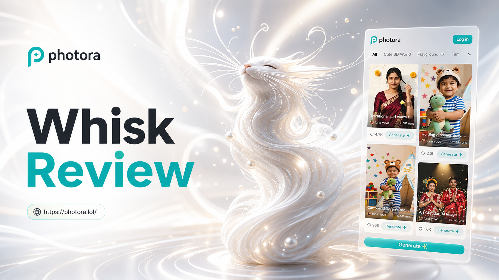Interfaz de la aplicación Whisk AI y resultados antes/después