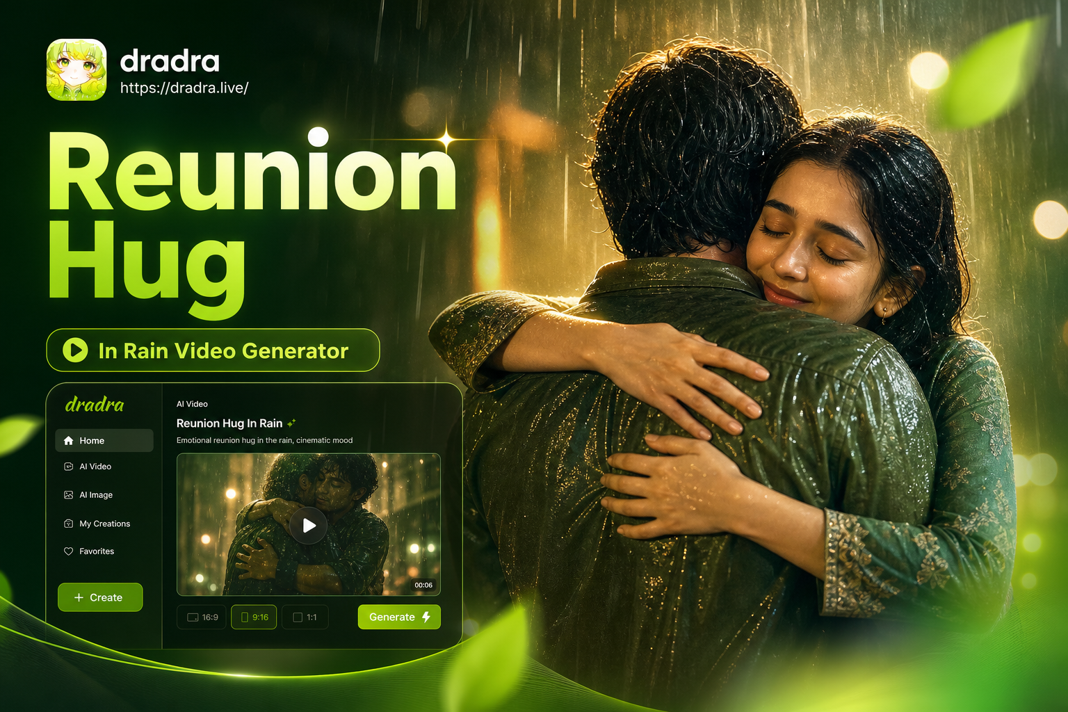 Create Reunion Hug Videos in the Rain with AI