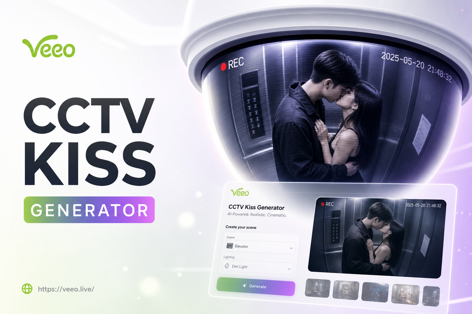 CCTV Style Elevator Kiss Generator: AI Security Footage Romance
