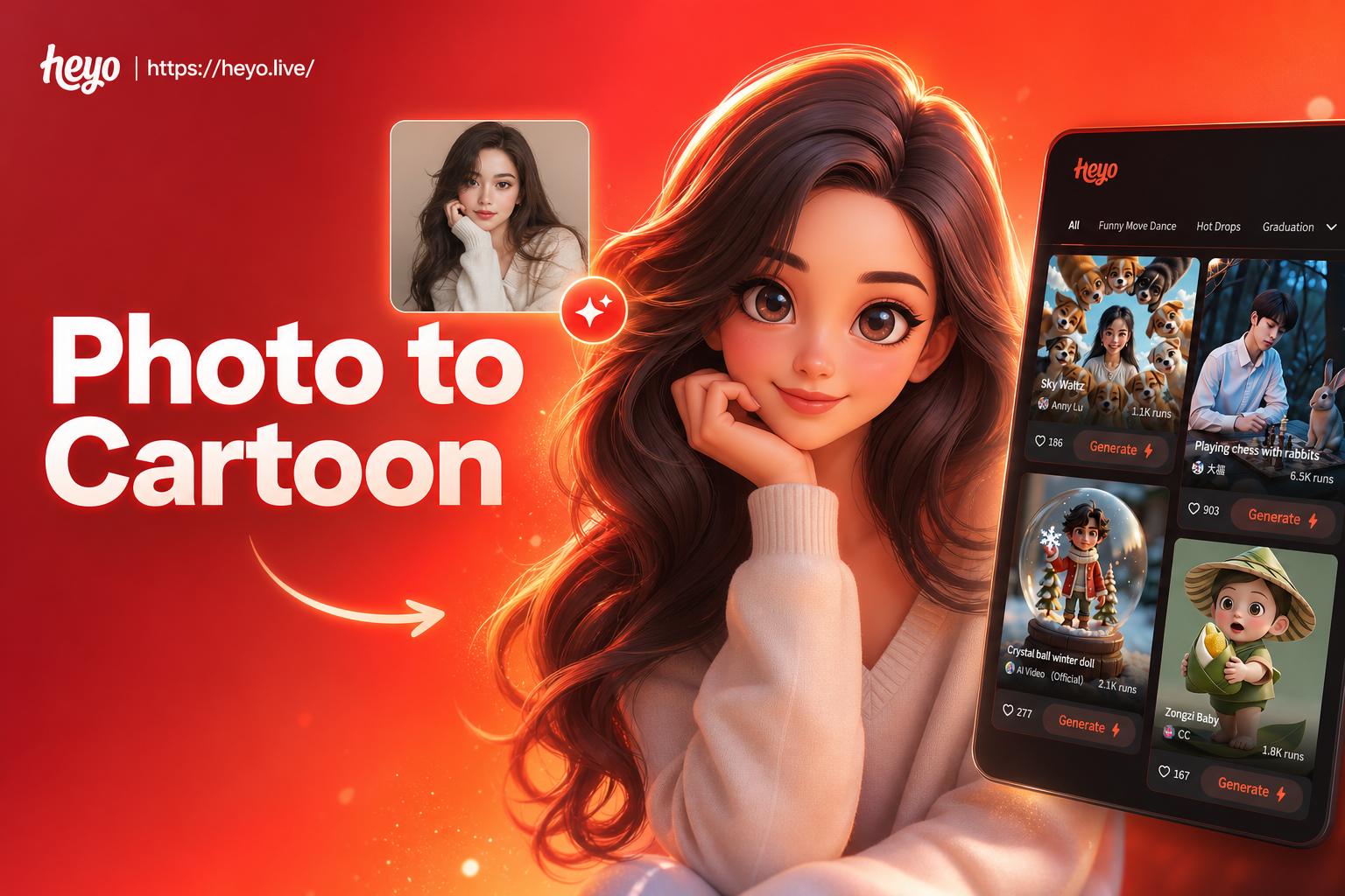 Realistic photo to 3D cartoon transformation