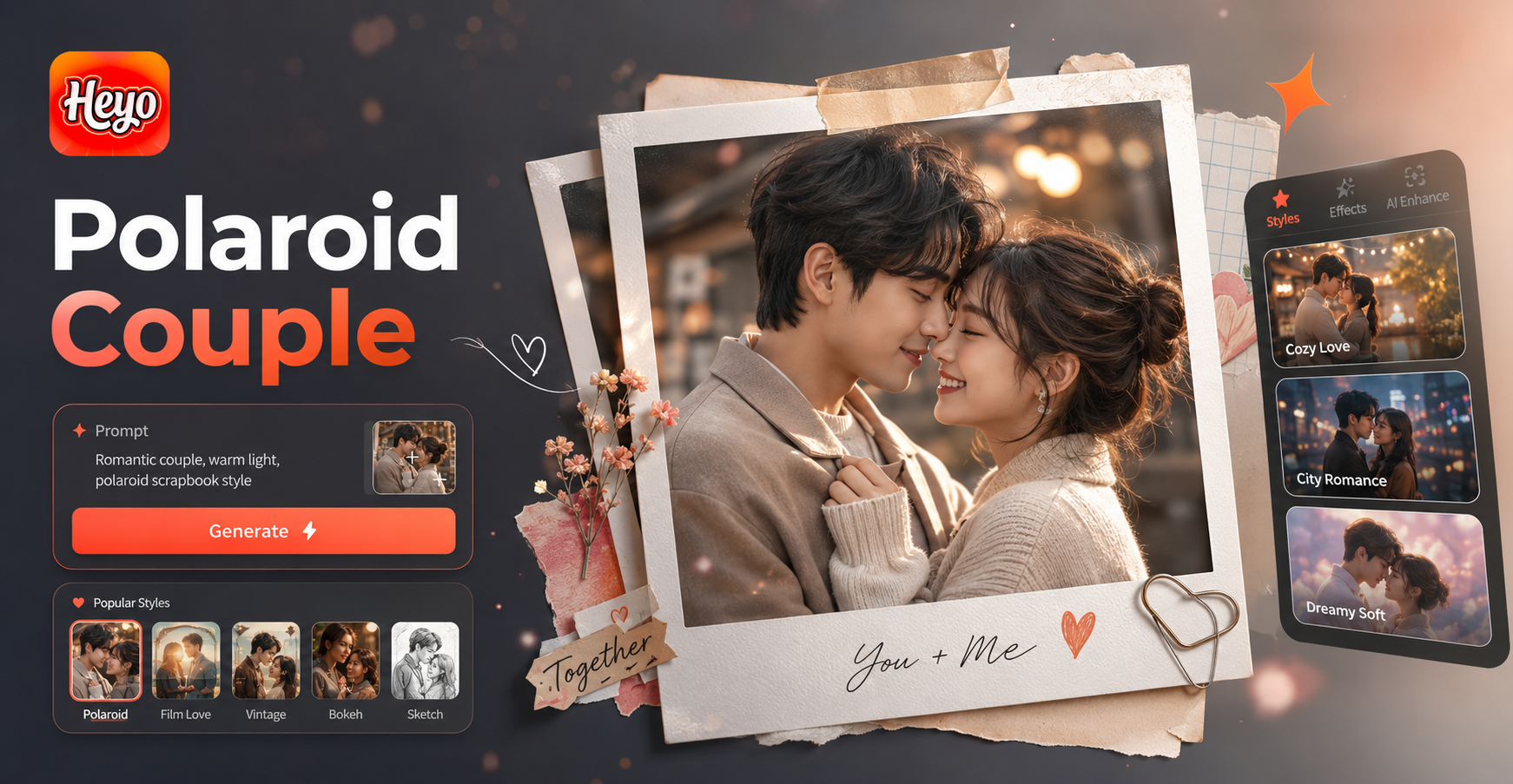 AI generated scrapbook polaroid couple photo example