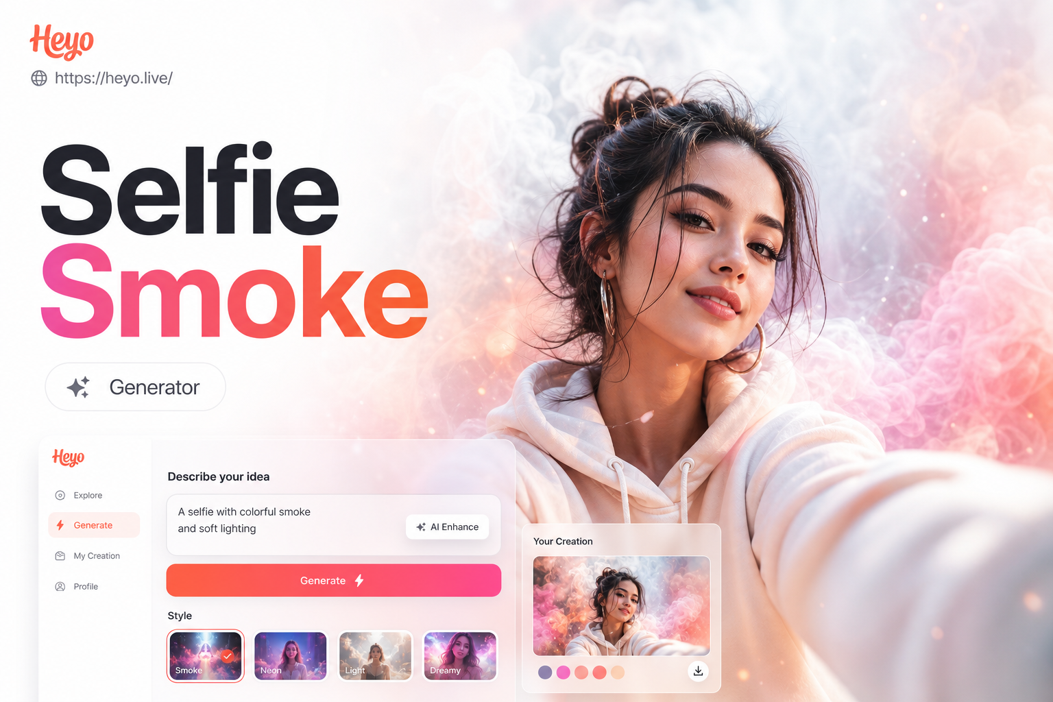 AI generated selfie with dramatic smoke background effect