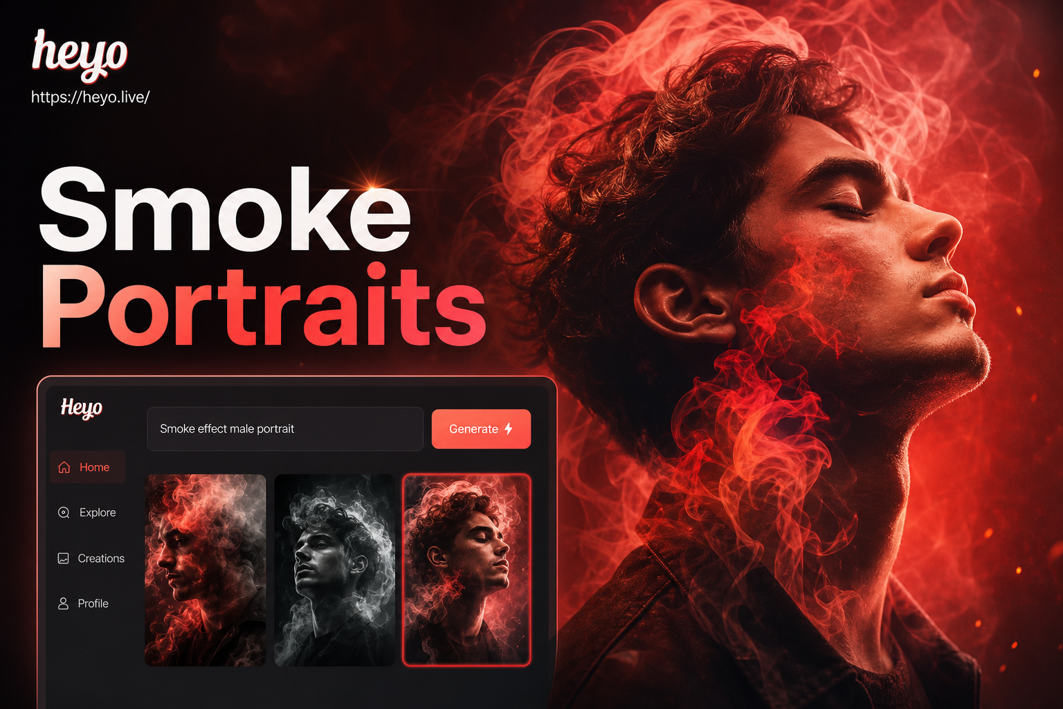 male portrait with dramatic ai smoke effect