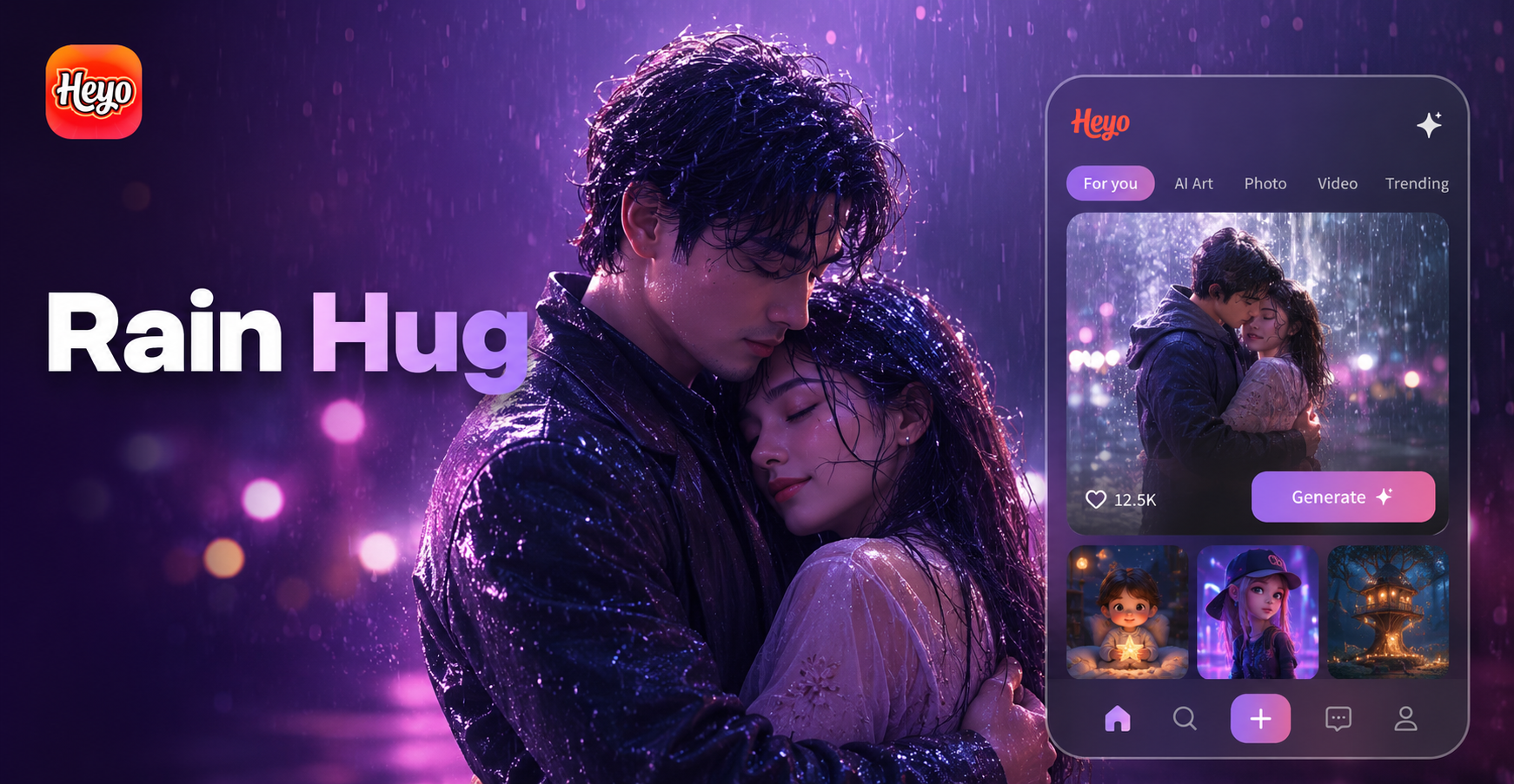 Two Photos Hugging in Rain Animation Generator Online