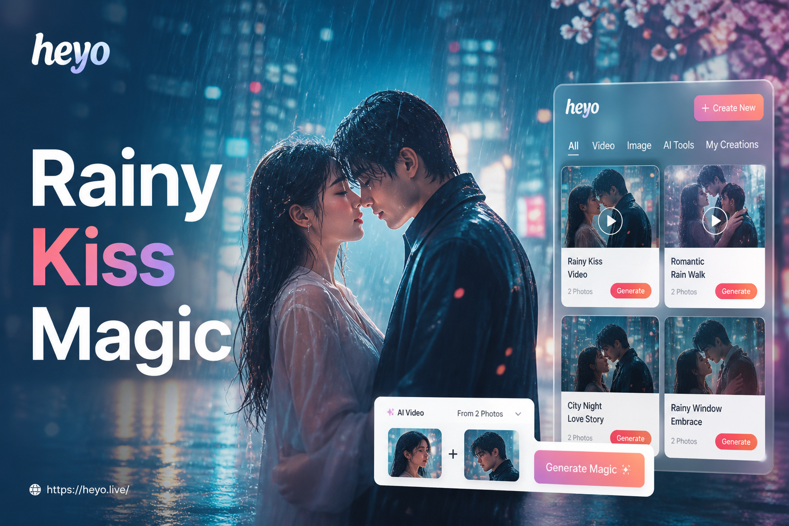 AI generated rainy kiss animation from two photos
