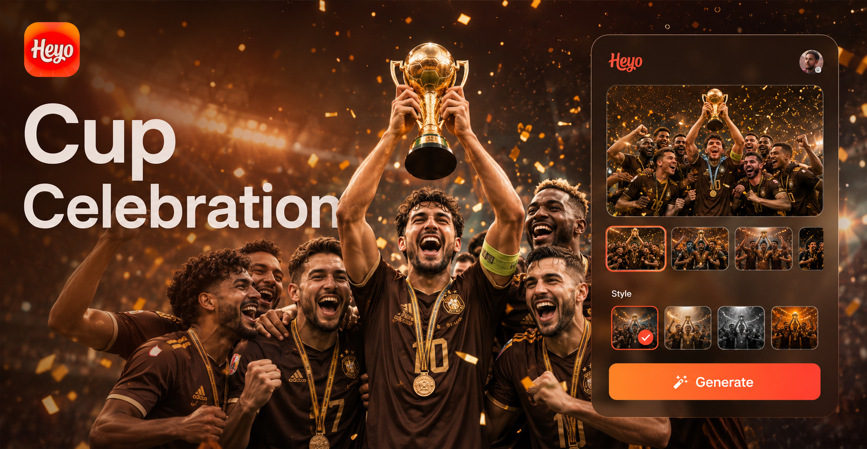 AI generated World Cup team celebration photo with confetti and cheering players
