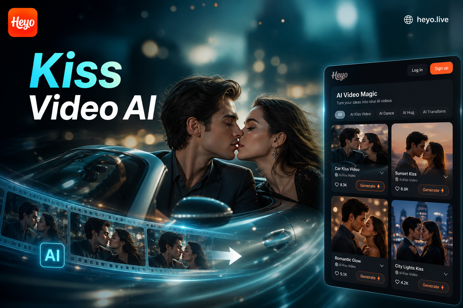 AI cinematic car kiss video generated from a photo