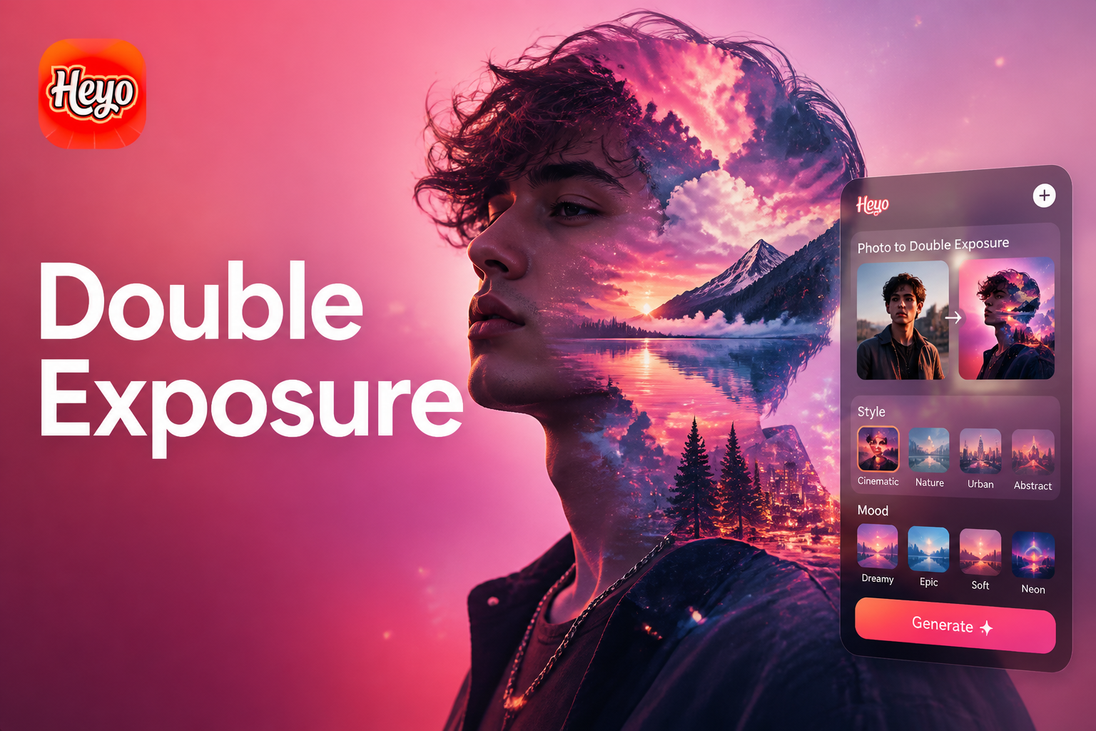 AI generated double exposure portrait example