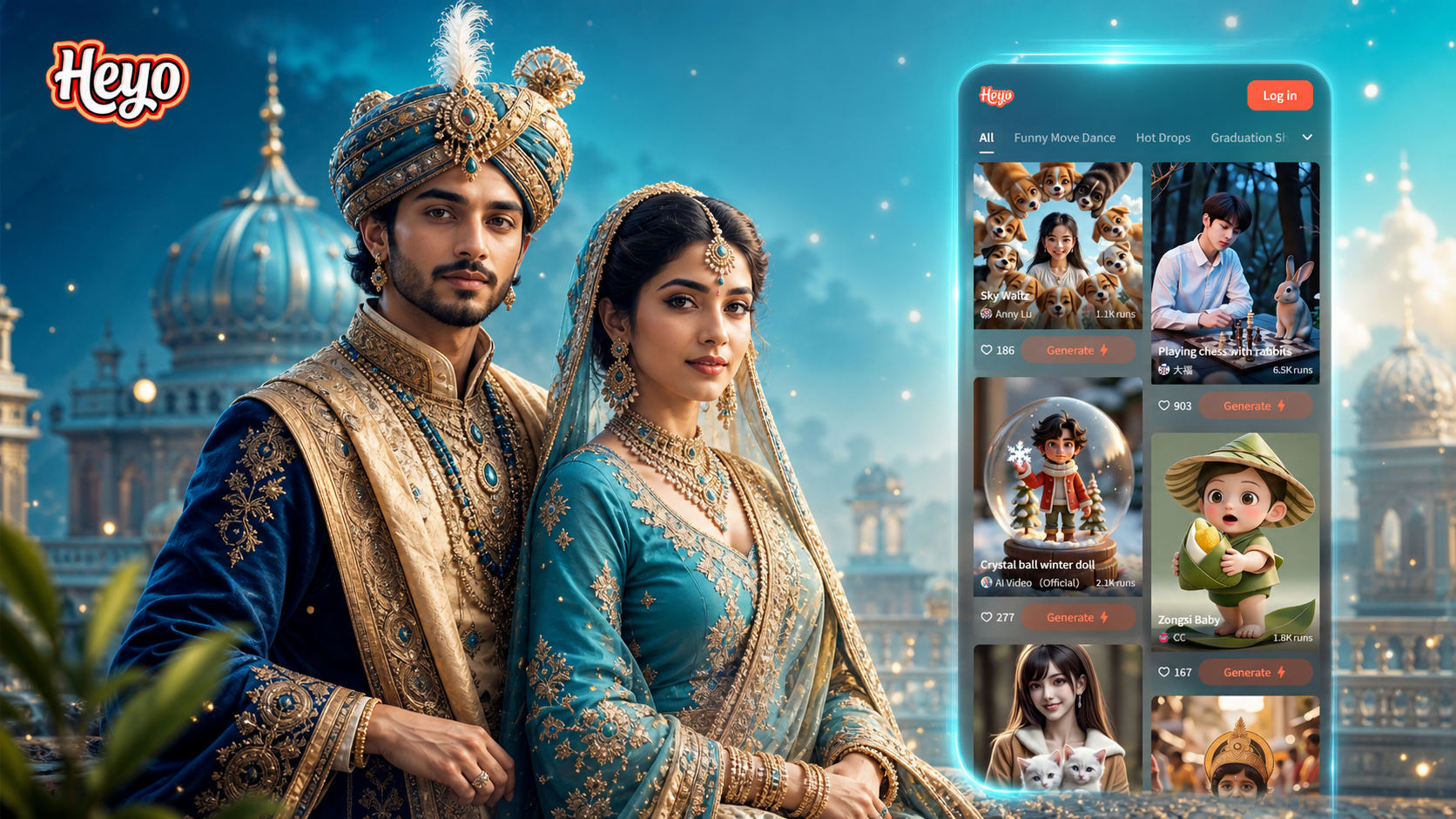 AI generated royal Indian couple portrait in traditional attire
