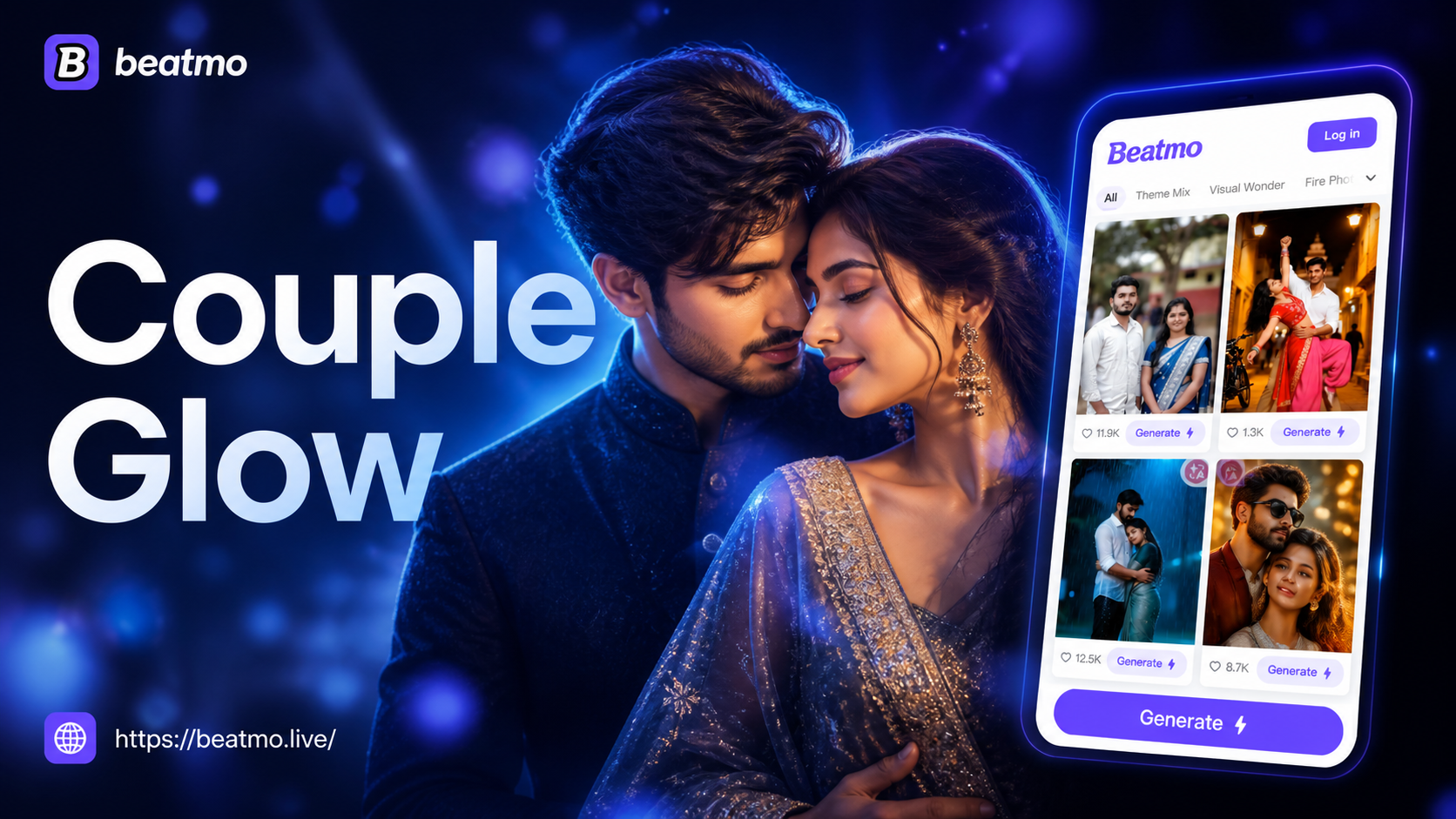 Erstelle romantische Bollywood-Couple-Looks in Sekunden