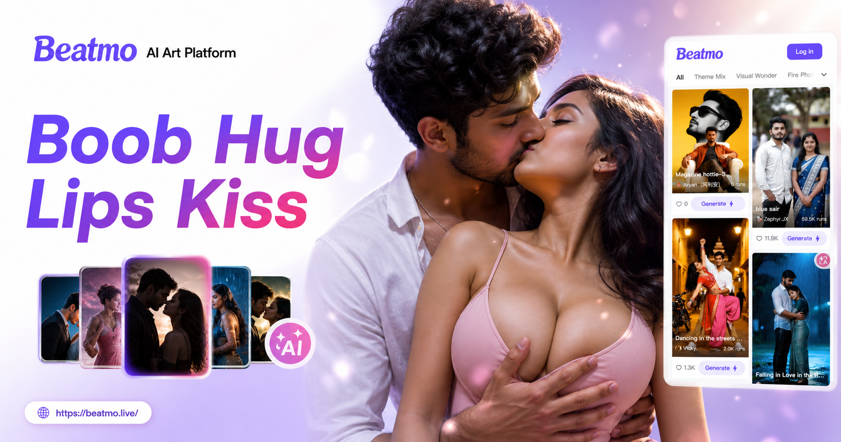 귀여운 AI 로맨스 영상을 위한 Boob Hug Lips Kiss 필터