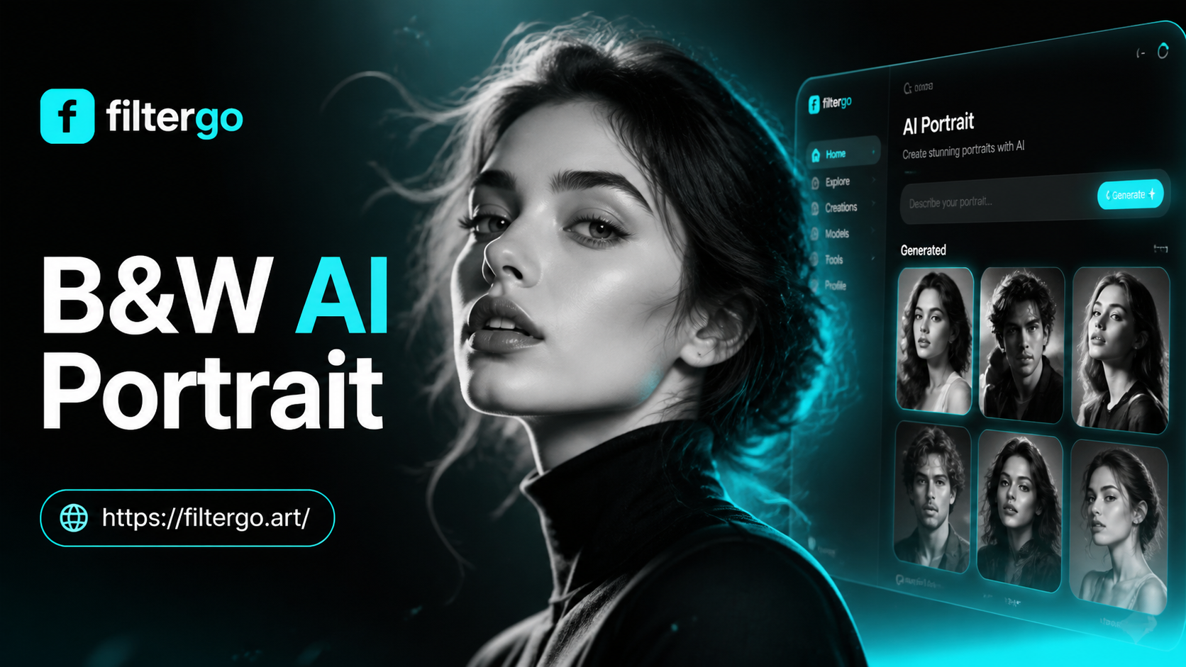 AI black and white portrait example