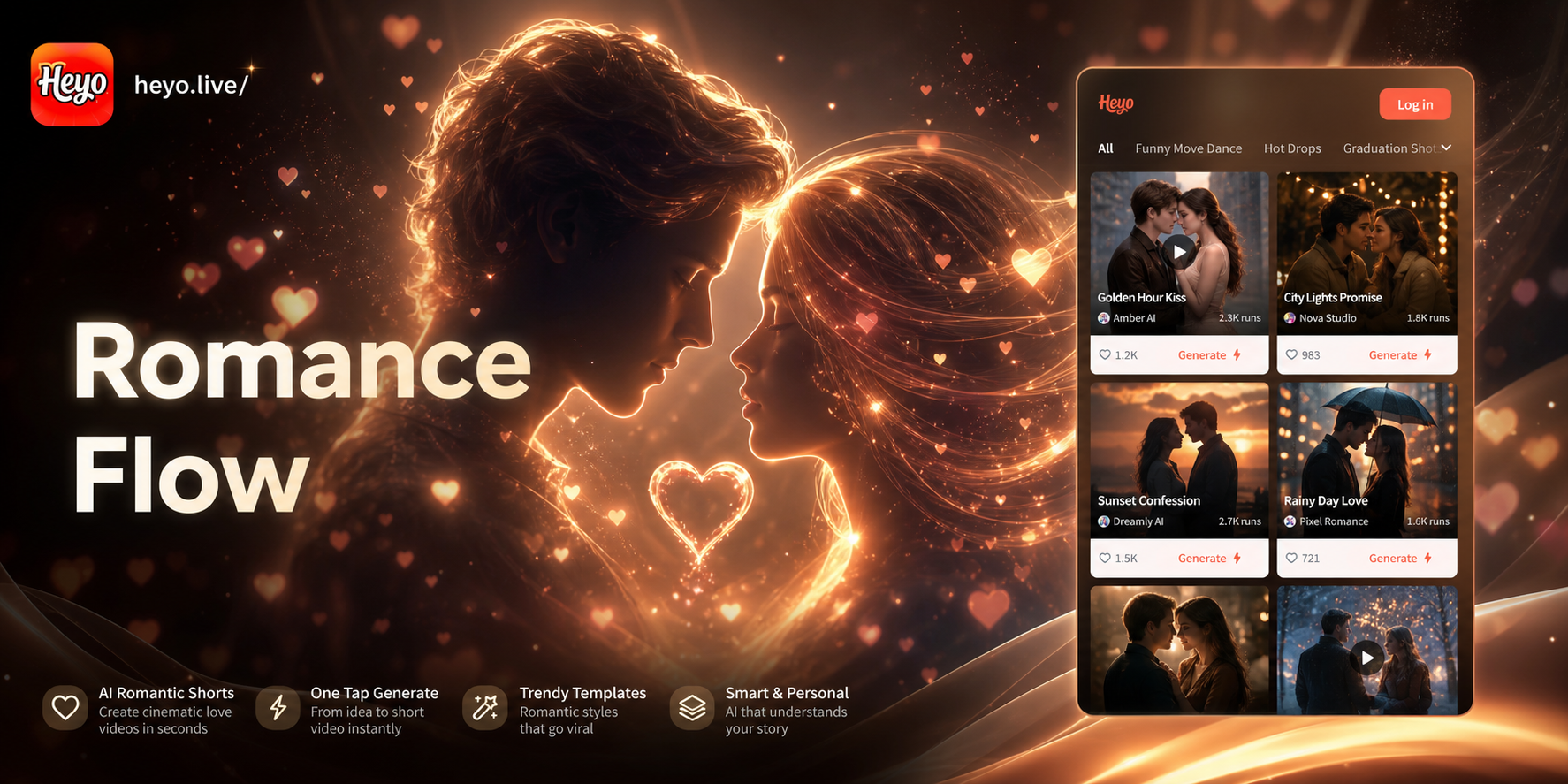 AI short form couple kissing video generator example