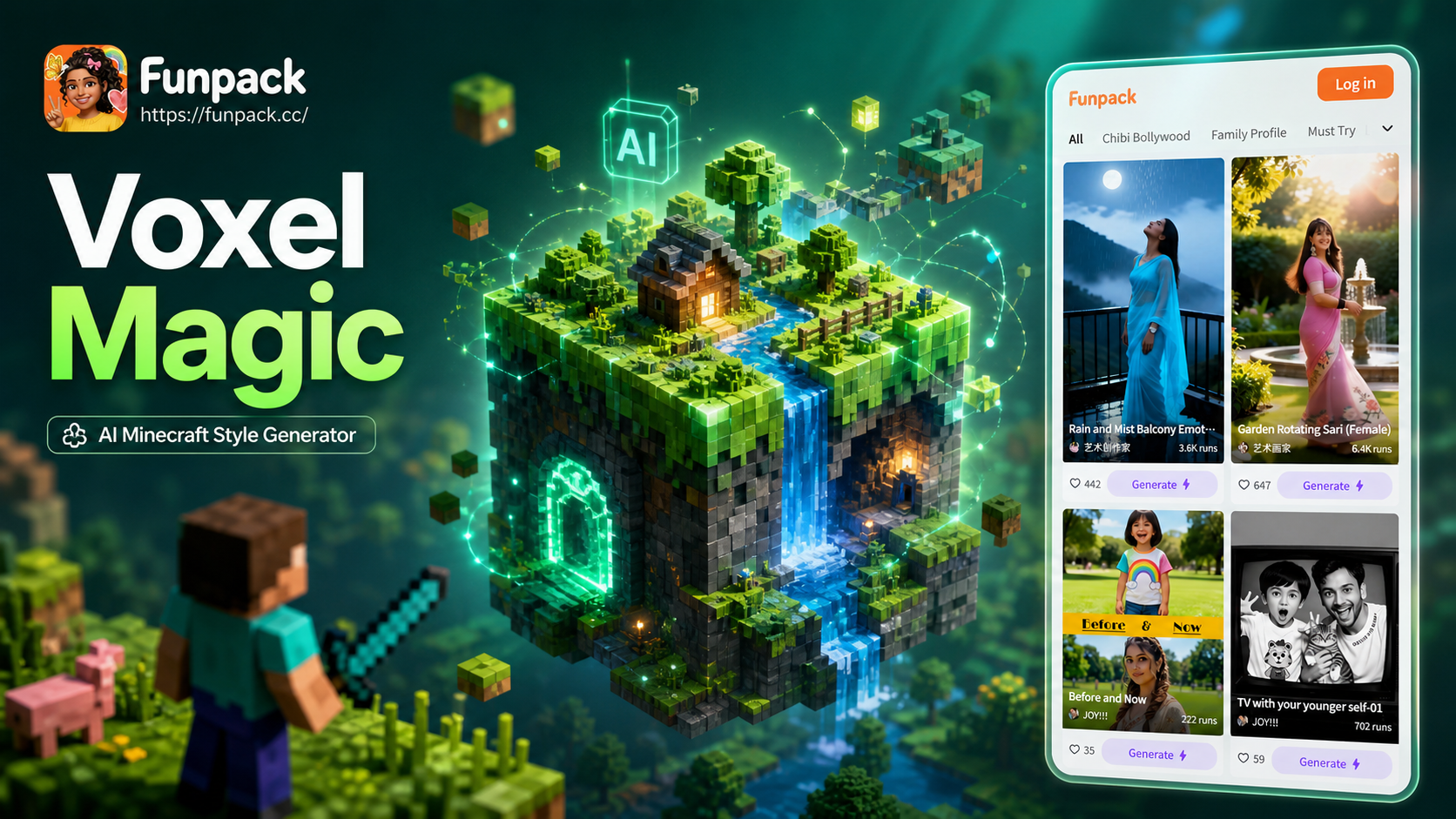 AIマインクラフトスタイルジェネレーター：写真をブロックアートに変える