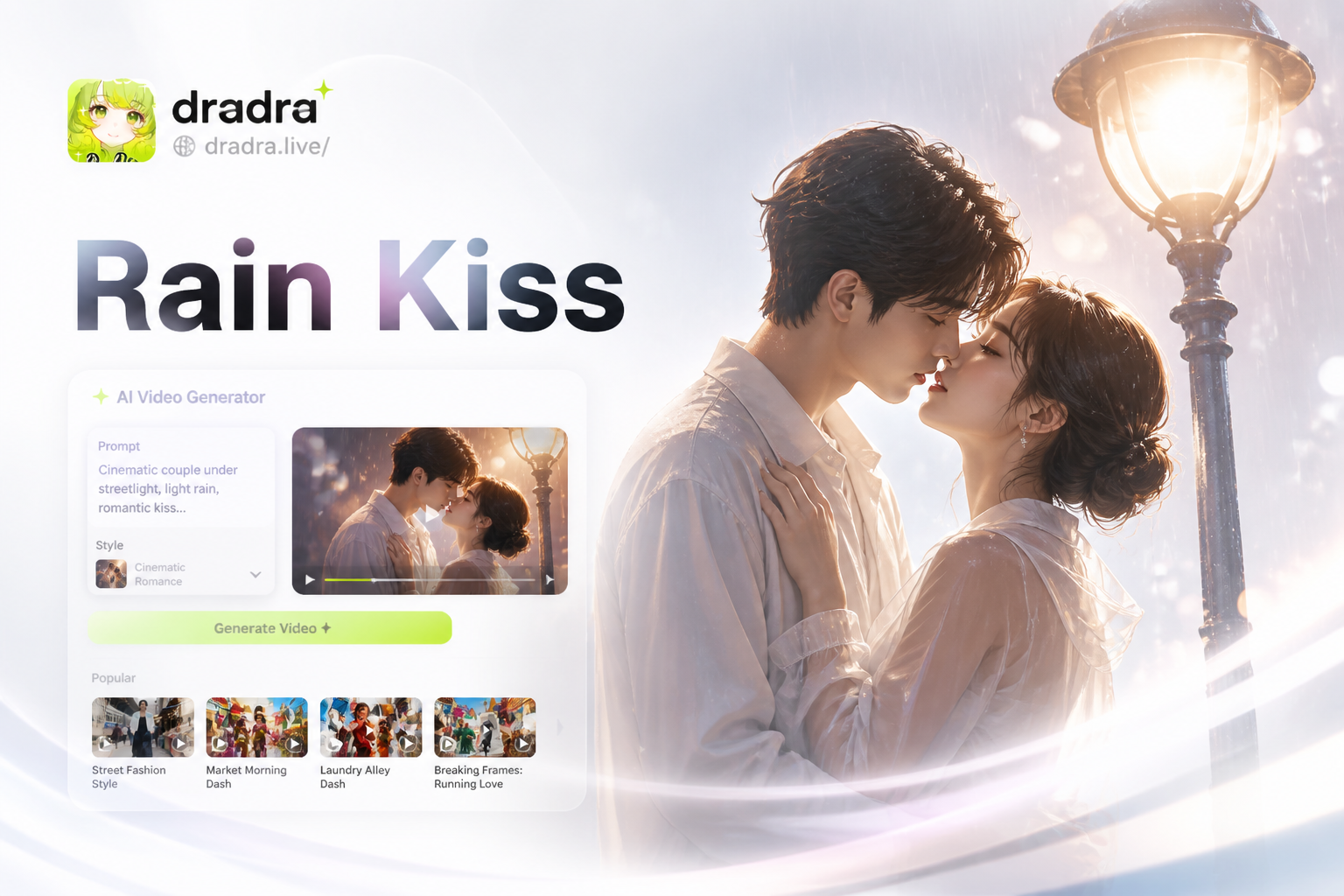 Create Viral Kisses in Rain: AI Streetlight Videos