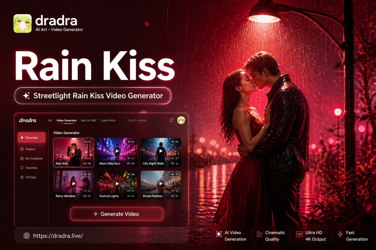 AI Streetlight Rain Kiss video result example