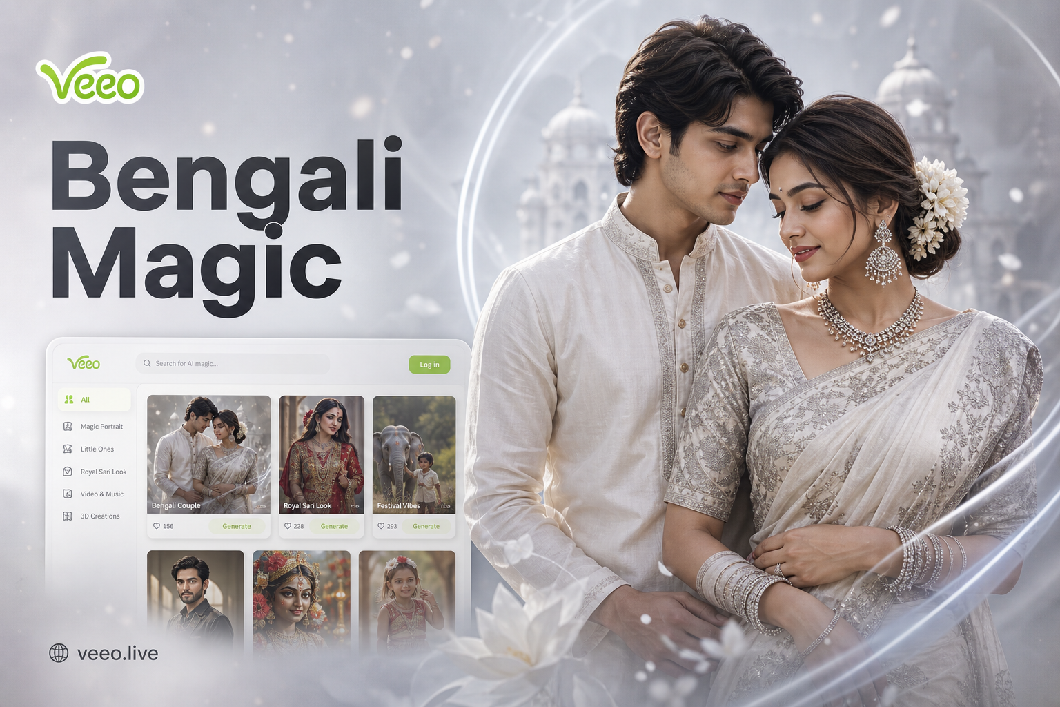 AI generated Bengali traditional couple portrait in festive attire