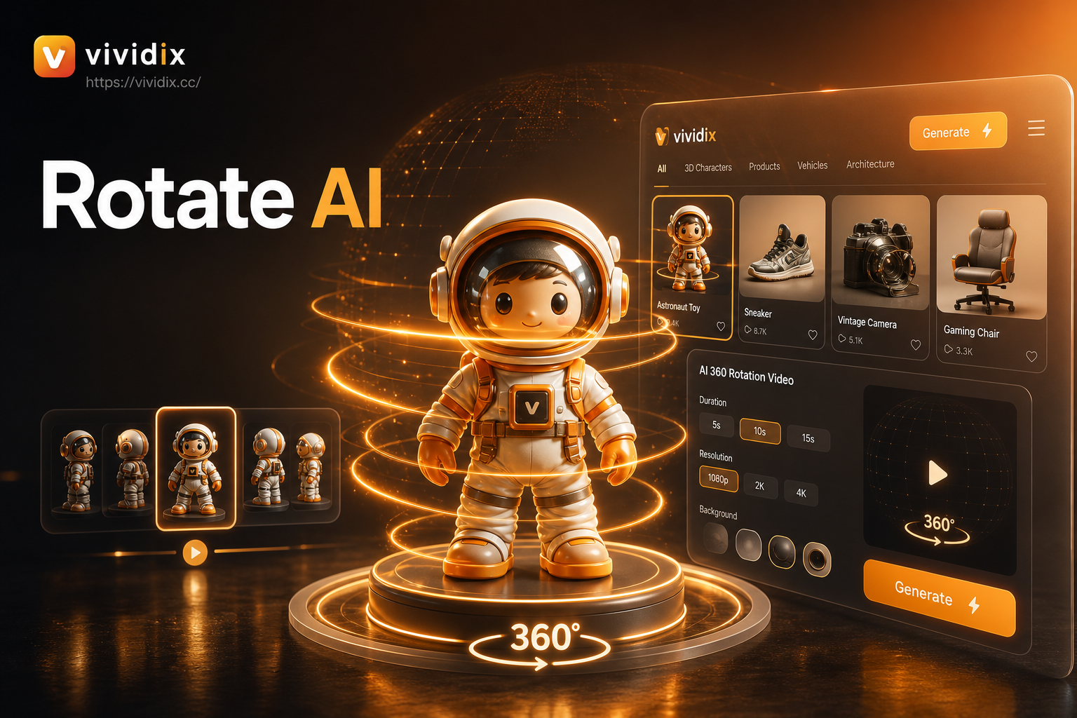 Erstelle dynamische 360° Videos mit KI | Kostenloser Rotationsgenerator