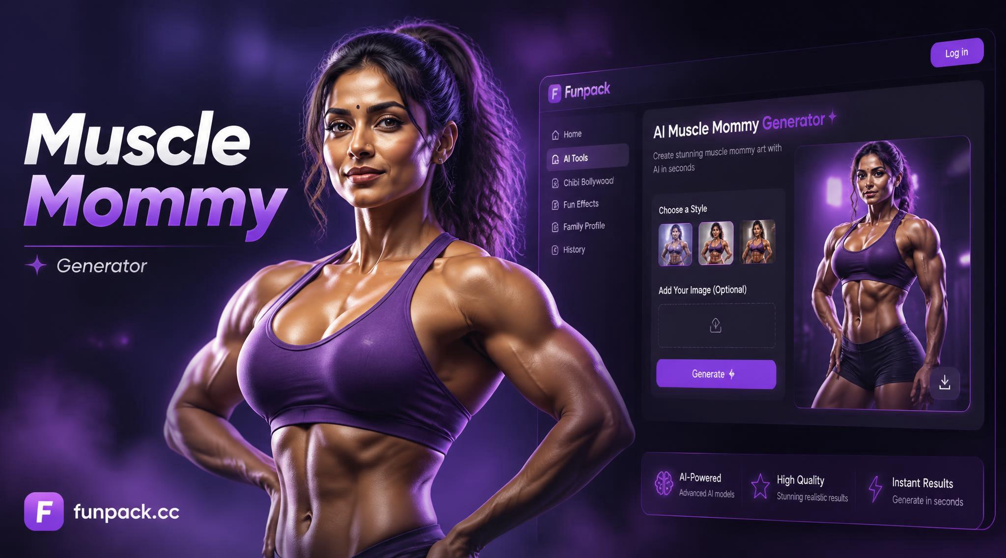 KI-generierte Muscle-Mommy-Figur mit definierter Statur