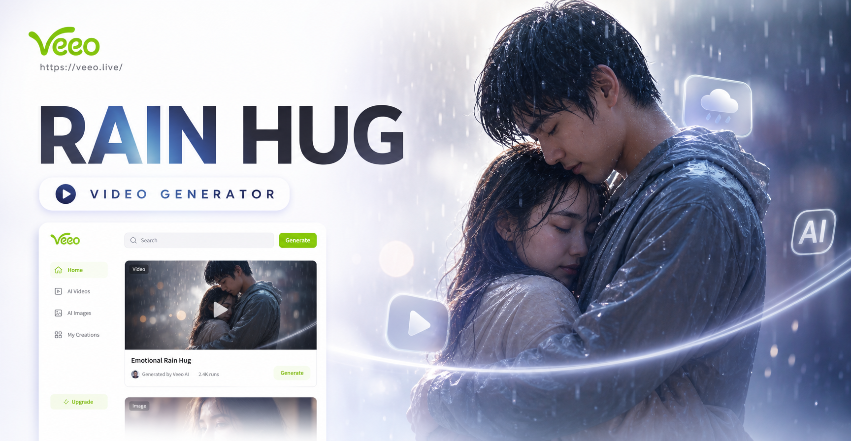 Create Emotional Rain Hug Videos with AI | Veeo