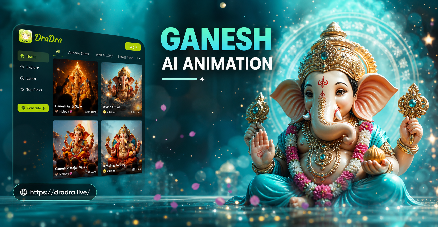 AI animated Ganesh idol moving and blessing