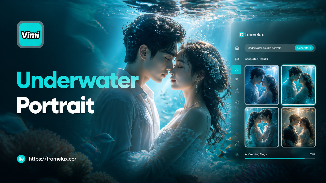 AI generated underwater couple portrait