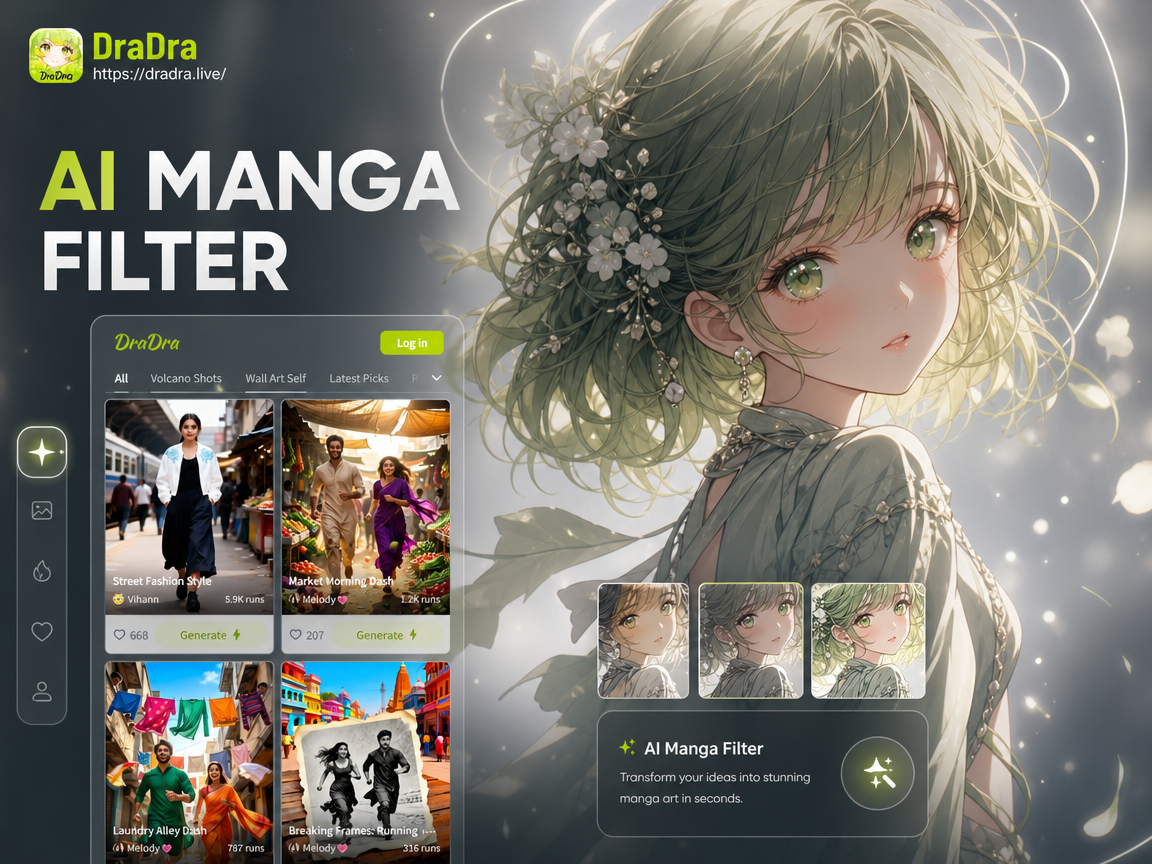 Anime filter transformation example from photo to manga art