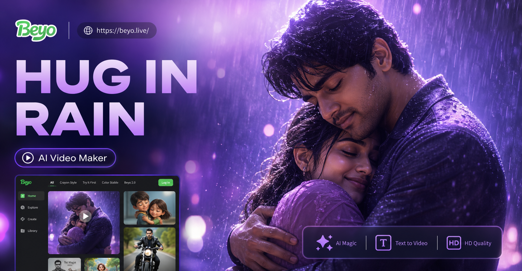 Create Heartwarming Hug in Rain Videos with AI