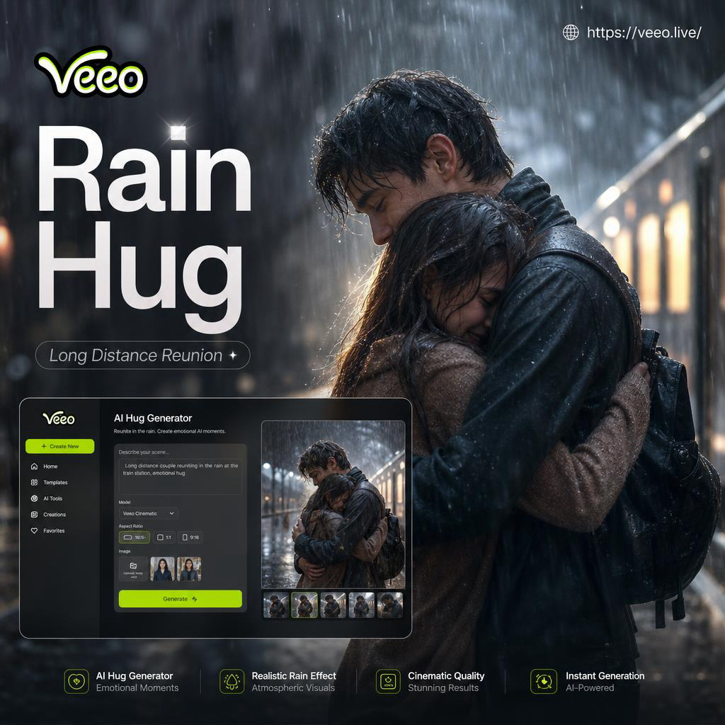 AI generated long distance reunion hug in the rain
