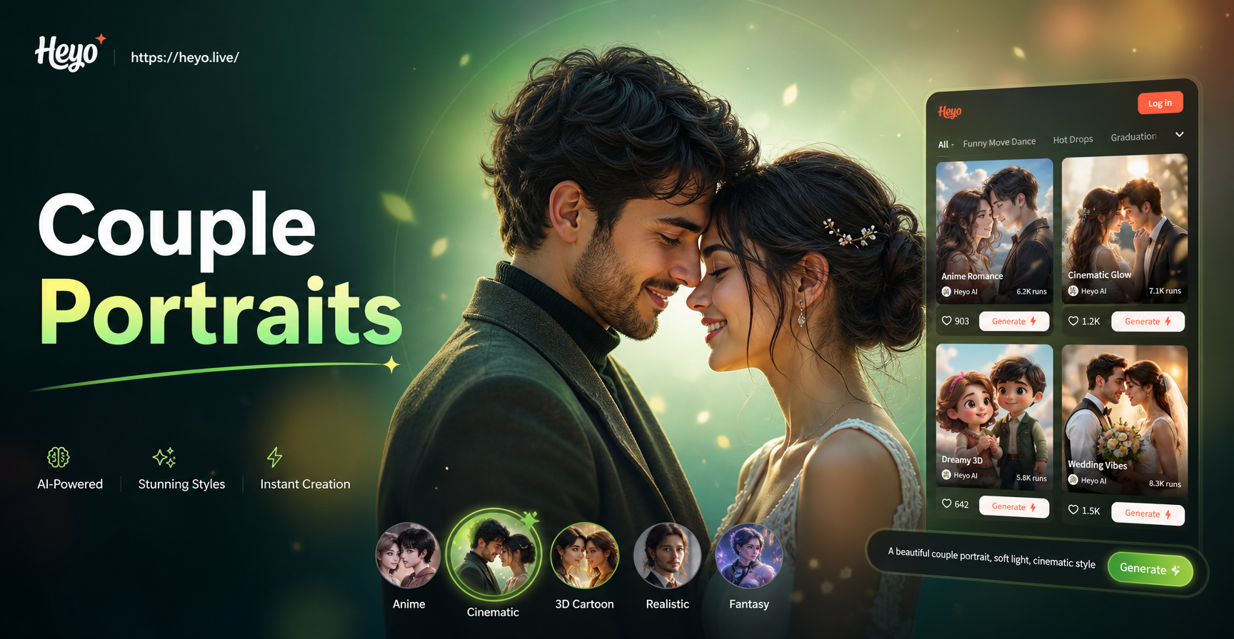 AI generated romantic couple portrait in studio style