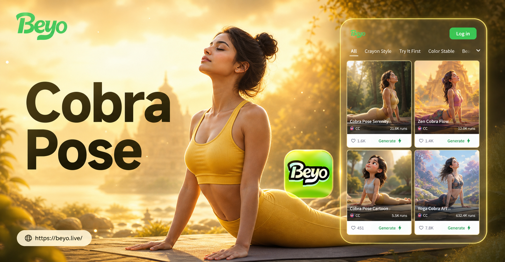 AI generated cobra pose yoga photo