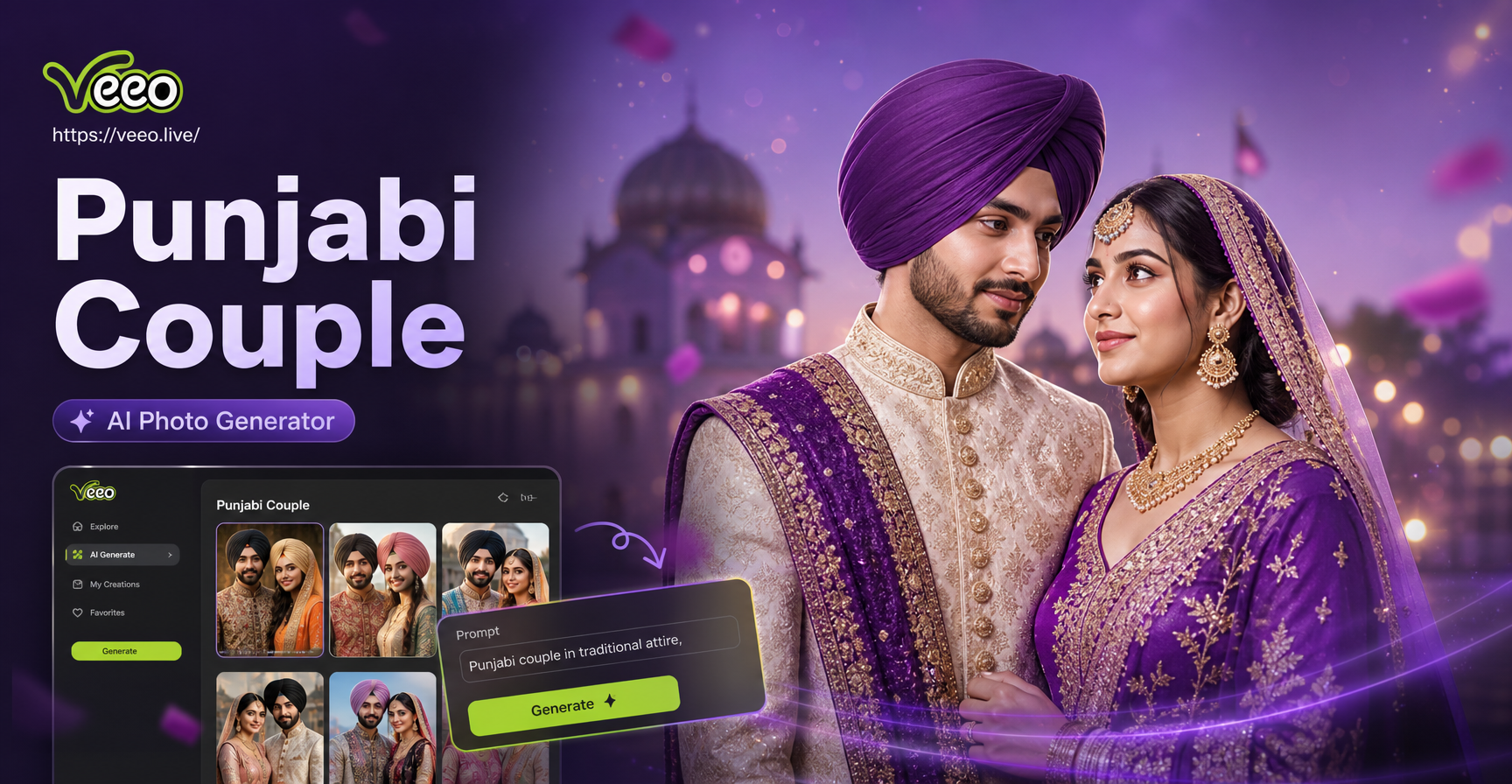 AI generated traditional Punjabi couple photo