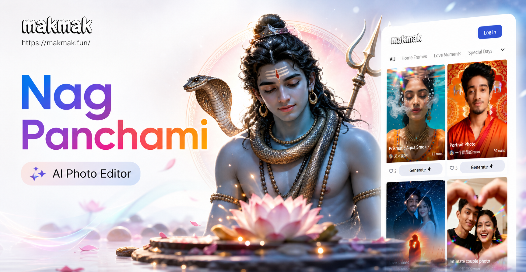 Editor de fotos de IA para Nag Panchami creando arte divino de Nag Devta